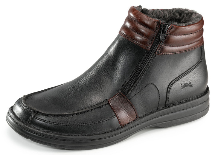Laarsjes - Gevoerde herenlaarzen, winterschoenen, met uitneembaar voetbed, in Größe 040 bis 047, in Farbe ZWART-BOURGOND Ansicht 1