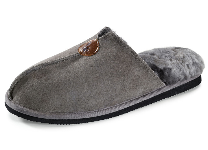 Huisschoenen - Pantoffels van elegant dubbelzijdig schapenvacht, in Größe 040 bis 046, in Farbe GRIJS