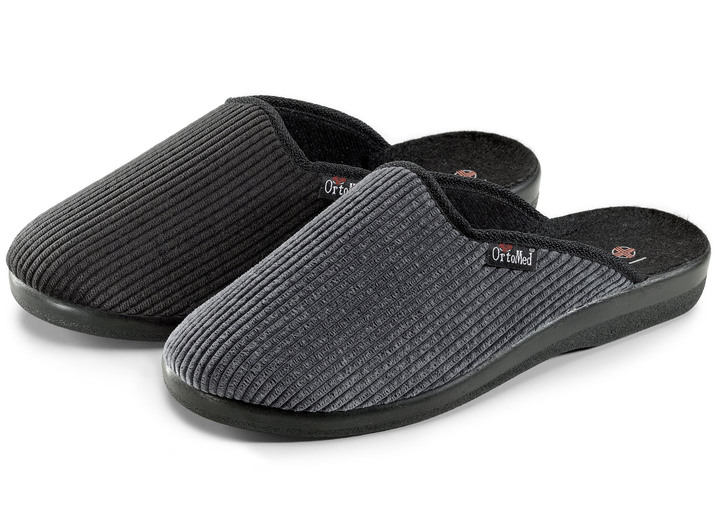 Huisschoenen - Tweepack klassieke herenpantoffels, breedte H, met anatomisch gevormd voetbed, in Größe 040 bis 046, in Farbe 1x GRIJS, 1x ZWART