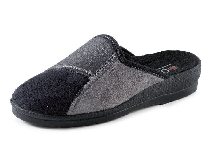 Huisschoenen - Klassieke damespantoffels, breedte H, in een textielmix, in Größe 036 bis 042, in Farbe ZWART-GRIJS Ansicht 1