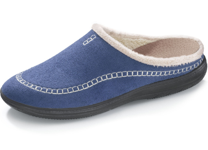 - Velours pantoffels met decoratieve stiksels, in Größe 036 bis 042, in Farbe BLAUW