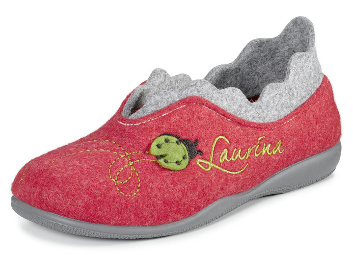 Huisschoenen - Laurina vilten pantoffels met fantasierijk borduurwerk, in Größe 036 bis 042, in Farbe ROOD-LICHTGRIJS Ansicht 1