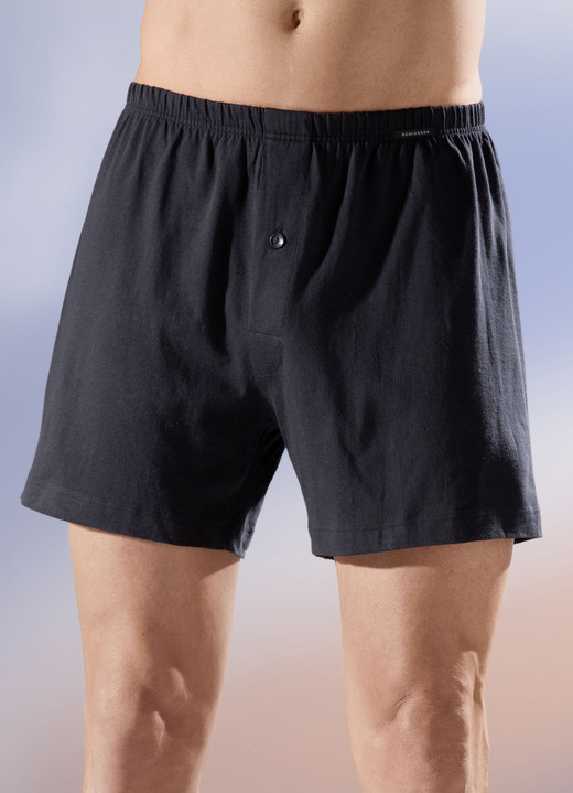 Pants & boxershorts - Schiesser set van twee boxershorts, opening met knoop, in Größe 005 bis 010, in Farbe ZWART