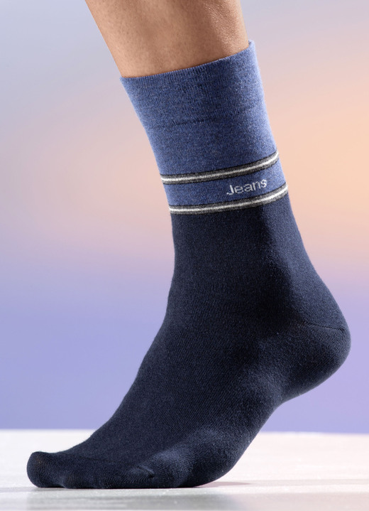 Kousen - Vijfpak sokken met drukvrije boorden, in Größe 001 (schoenmaat 39-42) bis 2 (Schoenmaat 43-46), in Farbe 3X MARINEBLAUW, 2X JEANSBLAUW/MARINEBLAUW Ansicht 1