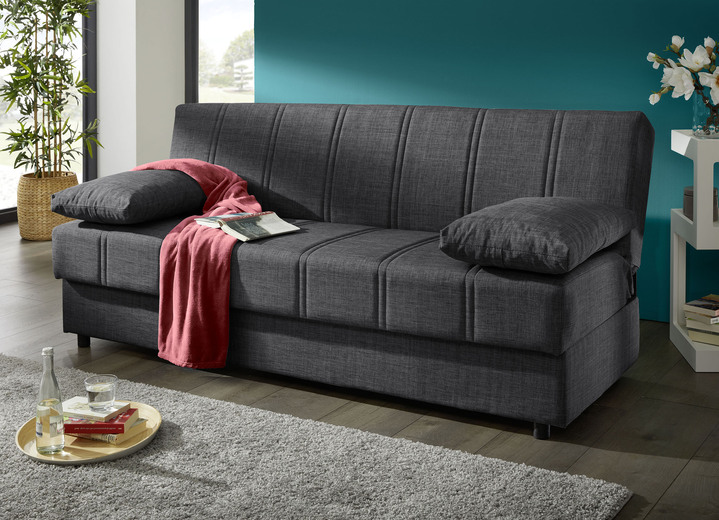 Slaap sofa`s - Slaapbank die vrij in de kamer kan worden opgesteld met sierkussens en bedbox, in Farbe ANTRACIET Ansicht 1