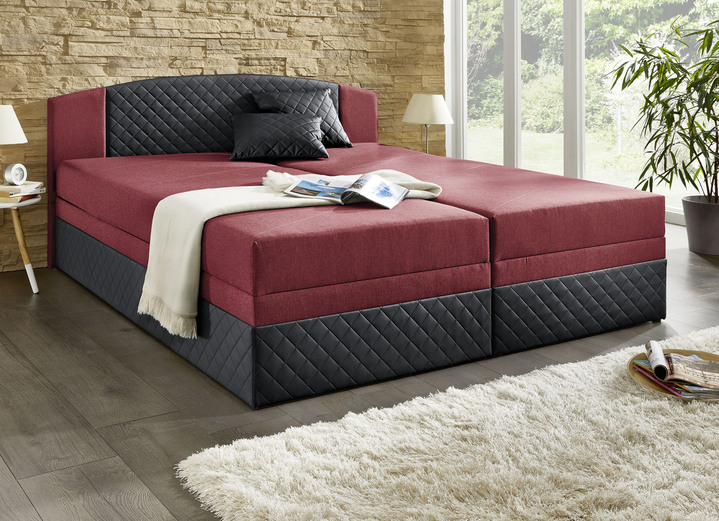 Boxspringbedden - Boxspringbed met hoofdbordverstelling en 2 sierkussens, in Farbe ZWART-ROOD Ansicht 1