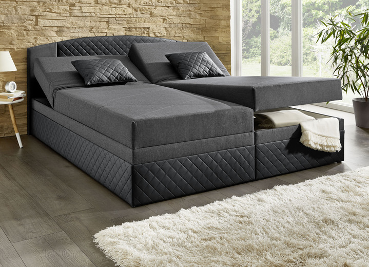 Boxspringbedden - Boxspringbed met hoofdbordverstelling en 2 sierkussens, in Farbe ZWART-ANTRACIET Ansicht 1