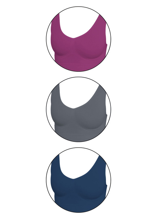 Bustiers - Set van 3 naadloze comfort-bh's, in Größe 3XL (52/54) bis XXL (48/50), in Farbe BESSEN-GRIJS-MARINEBLAUW Ansicht 1