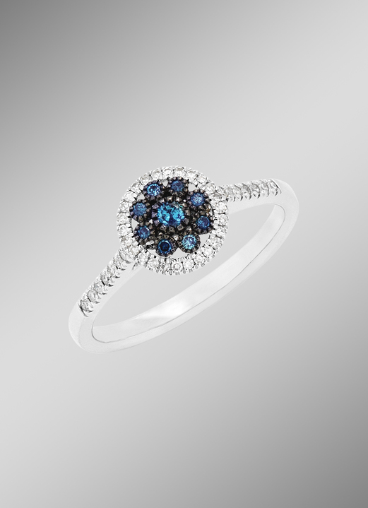 - Prachtige damesring met blauwe diamanten en witte diamanten, in Größe 160 bis 220, in Farbe  Ansicht 1