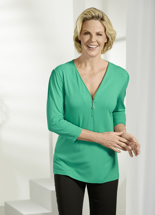 Shirts - shirt met rits op de V-hals, in Größe 038 bis 044, in Farbe GROENTE
