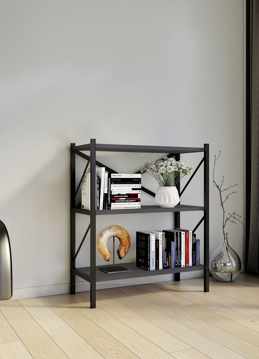 Meubels - Staande plank met metalen frame, in Farbe ANTRACIET, in Ausführung Met 3 planken Ansicht 1