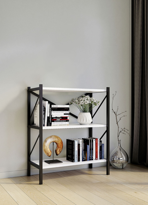 Meubels - Staande plank met metalen frame, in Farbe WIT, in Ausführung Met 3 planken Ansicht 1