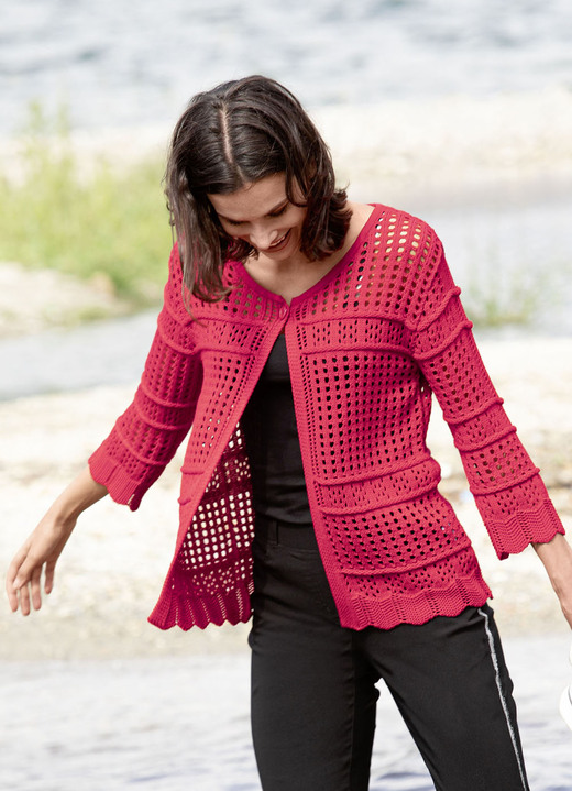 Gebreide jasjes - Cardigan met opengewerkt patroon, in Größe 036 bis 054, in Farbe ROOD Ansicht 1