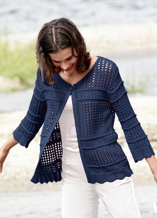 Gebreide jasjes - Cardigan met opengewerkt patroon, in Größe 036 bis 054, in Farbe DONKERBLAUW