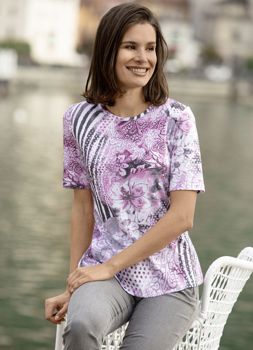 Shirts - Overhemd met all-over dessin, in Größe 038 bis 054, in Farbe MARINE-ROSÉ-MULTICOLOR Ansicht 1