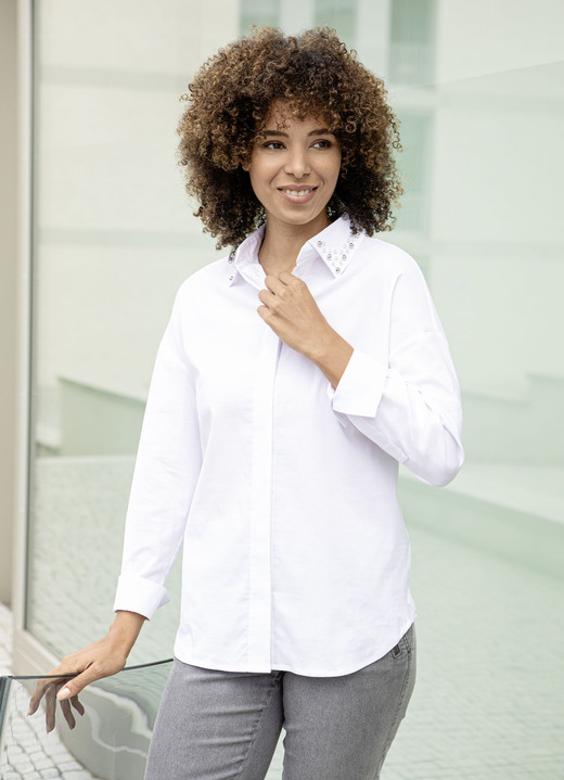 - Blouse met parelversiering, in Größe 038 bis 054, in Farbe WIT