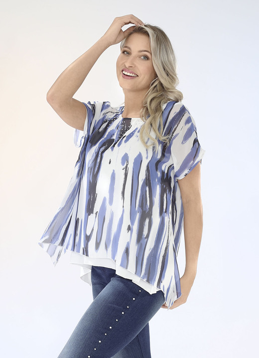 Shirts - Dubbellaags overhemd met zilverkleurige platen, in Größe 034 bis 040, in Farbe WIT-BLAUW-ZWART Ansicht 1