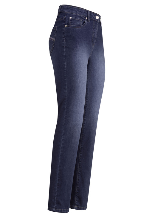 Broek met knoop- en ritssluiting - Jeans met mooie borduursels en fonkelende strass steentjes Broek met knoop- en ritssluiting - Jeans met mooie borduursels en fonkelende strass steentjes, in Größe 017 bis 052, in Farbe DONKERBLAUW