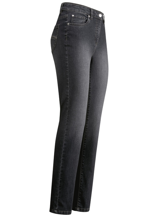 Broek met knoop- en ritssluiting - Jeans met mooie borduursels en fonkelende strass steentjes, in Größe 017 bis 052, in Farbe GRAFIET Ansicht 1