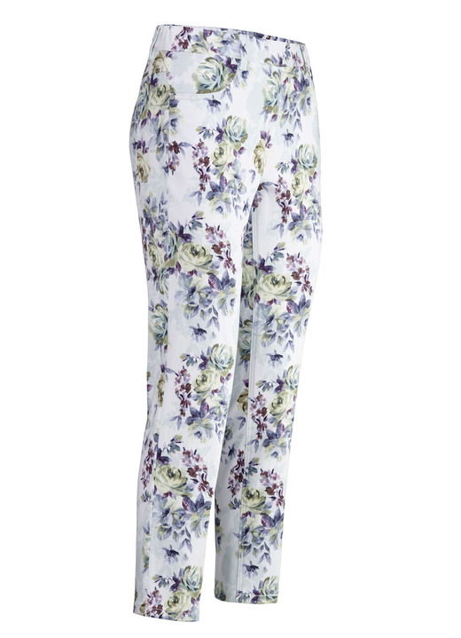 Broeken - Broek met glanzende gekleurde inkjetprint, in Größe 018 bis 052, in Farbe WIT-MULTICOLOR Ansicht 1