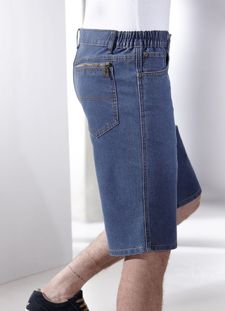Denim bermudashort met stretch inzetstukken in de tailleband in 3 kleuren