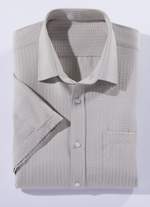 Hemden - Seersucker overhemd in 3 kleuren, in Größe 3XL (47/48) bis XXL (45/46), in Farbe BEIGE