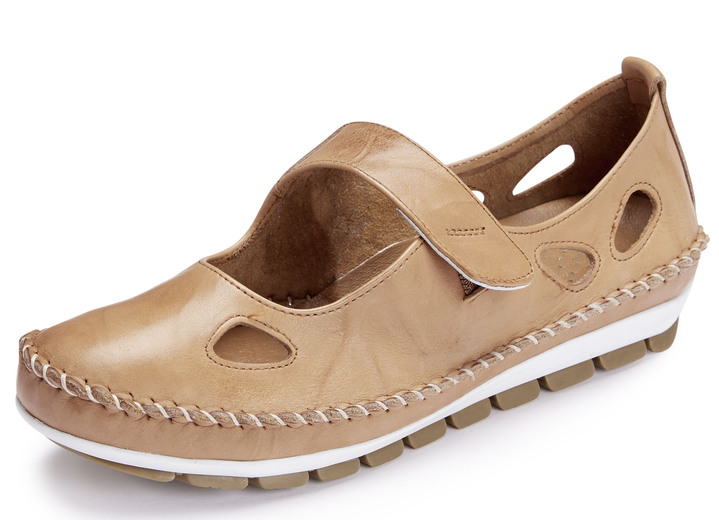 - Gemini mocassinpantoffels met leren clip, in Größe 035 bis 042, in Farbe CAMEL Ansicht 1