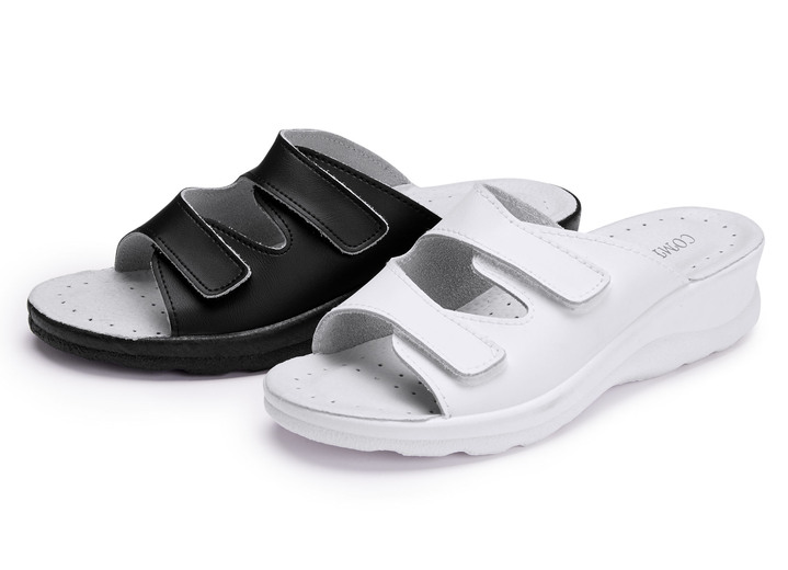 Sandalen & slippers - Twee-pack klassieke damesmuiltjes, breedte H, met klittenbandsluiting, in Größe 036 bis 041, in Farbe 1x WIT, 1x ZWART Ansicht 1