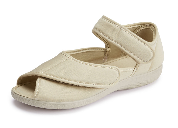 Sandalen & slippers - Klittenbandsandaal van elastisch textielmateriaal, in Größe 035 bis 042, in Farbe BEIGE Ansicht 1