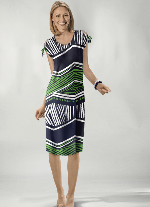 Homewear & vrijetijdsmode - Slip-on huisjurk, in Größe 036 bis 054, in Farbe BLAUW-GROEN-ECRU