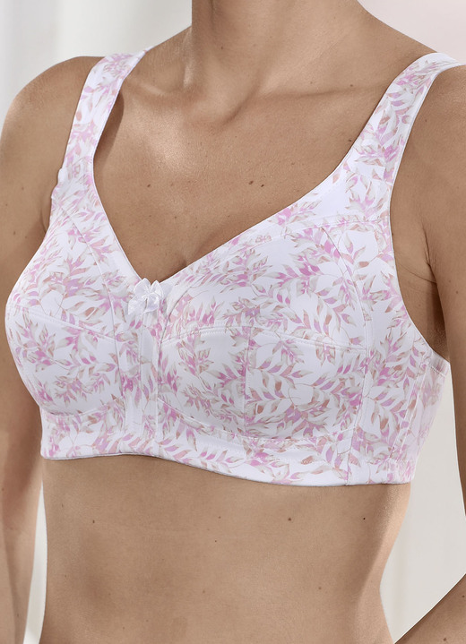 BH zonder beugel - Susa 2-pack bh met verstevigde voor- en achterkant, in Größe 080 bis 120, in Cup F, in Farbe 1X BEDRUKT WIT ROSÉPOEDER, 1X POEDER Ansicht 1