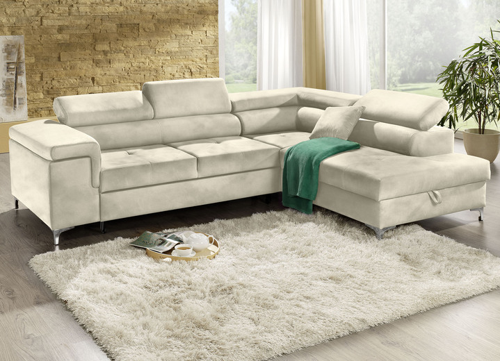 Hoekbankstellen - Gestoffeerde hoek met bedfunctie en comfortabele schuimvulling, in Farbe BEIGE Ansicht 1