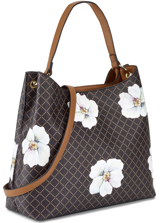 Tassen - Collezione Alessandro tas met chique bloemenprint, in Farbe BRUIN-WIT