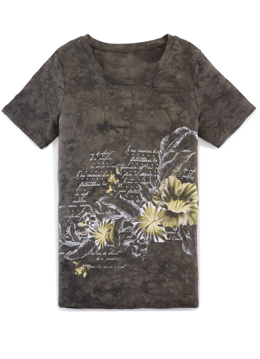 Shirts met strass steentjes - Shirt in acute batik-look in 2 kleuren, in Größe 038 bis 054, in Farbe KAKI Ansicht 1