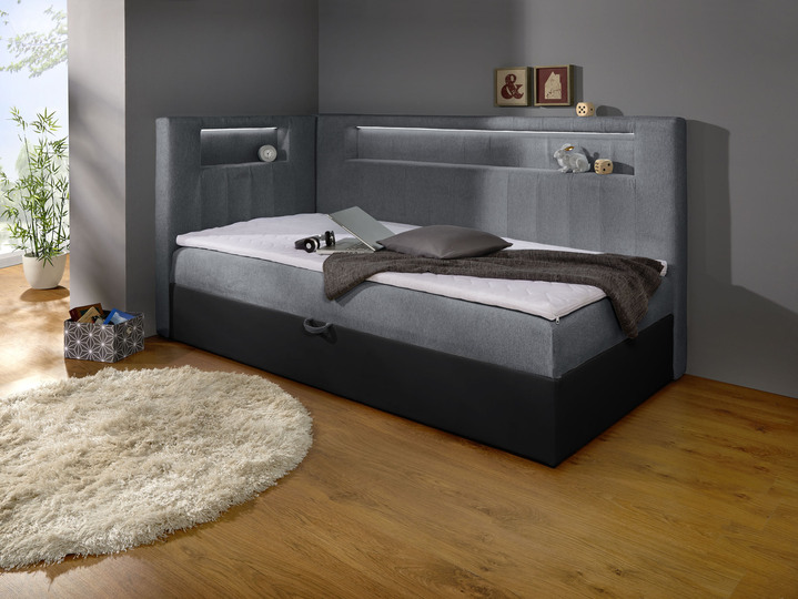 Boxspringbedden - Boxspring met geïntegreerde LED-verlichting, in Farbe ZWART-GRIJS, in Ausführung Met hoofdbord Ansicht 1