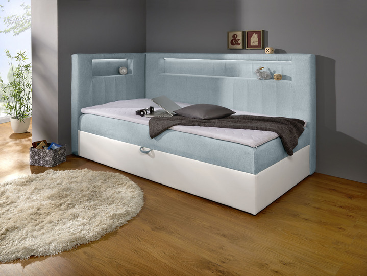 Boxspringbedden - Boxspring met geïntegreerde LED-verlichting, in Farbe WIT-LICHTBLAUW, in Ausführung Met hoofdbord Ansicht 1
