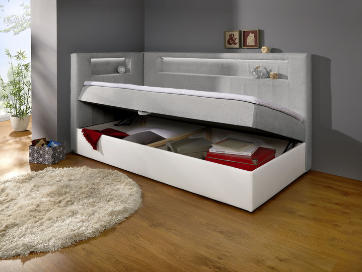 Boxspringbedden - Boxspring met geïntegreerde LED-verlichting, in Farbe WIT-ZILVER, in Ausführung Met hoofdbord Ansicht 1