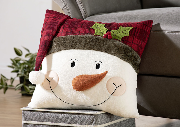 Decoratiekussens & slopen - Kussensloop met sneeuwpopapplicatie, in Farbe MULTICOLOR Ansicht 1