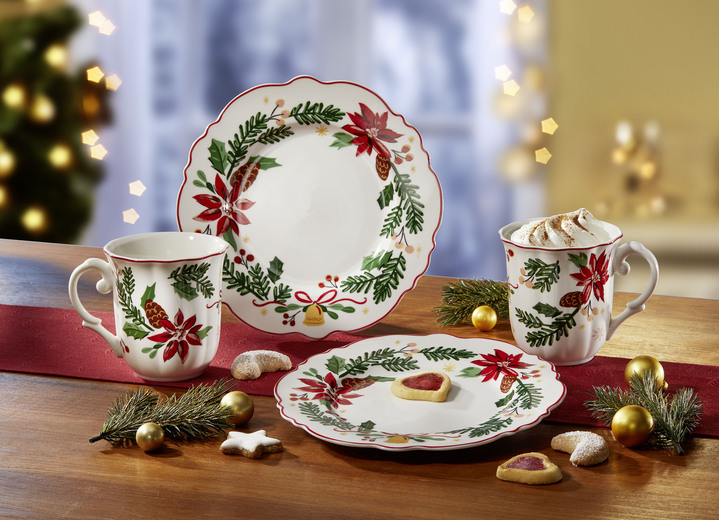 - Kerstservies van fijn bone china-porselein, in Farbe WIT-GROEN-ROOD, in Ausführung Set van 2 bekers Ansicht 1