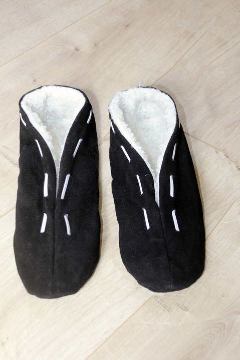 Huisschoenen - Pantoffels van bont, in Größe 001 bis 005, in Farbe ZWART Ansicht 1