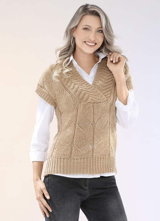 Spencer - Sweatervest van een gestructureerde mix Spencer - Sweatervest van een gestructureerde mix, in Größe L(44/46) bis XS (32/34), in Farbe CAMEL