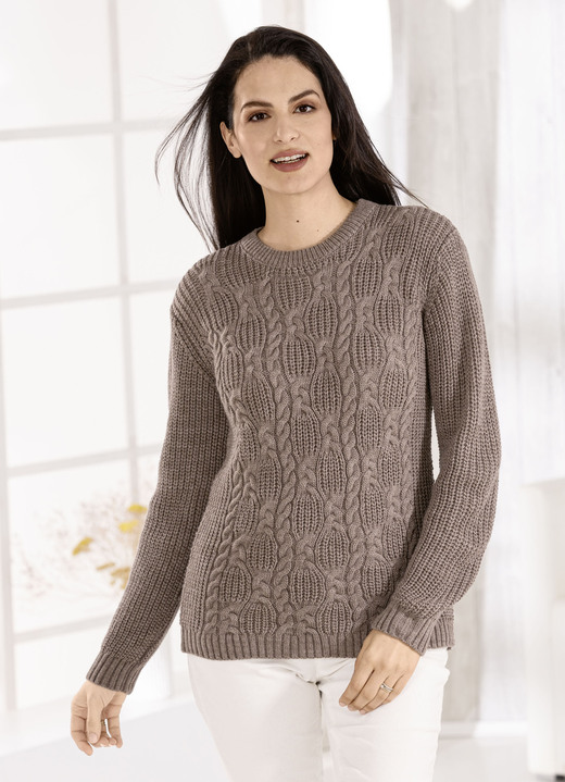 Lange mouw - Trui van een gebreide mix, in Größe 036 bis 052, in Farbe TAUPE Ansicht 1