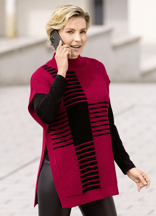 Truien - wafel-textuur trui, in Größe L(44/46) bis XXL(52/54), in Farbe ROOD-ZWART Ansicht 1