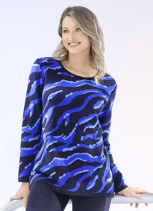 Truien - Trui in hoogwaardig jacquard-design, in Größe 040 bis 060, in Farbe MARINE-KONINGSBLAUW-ECRU Ansicht 1