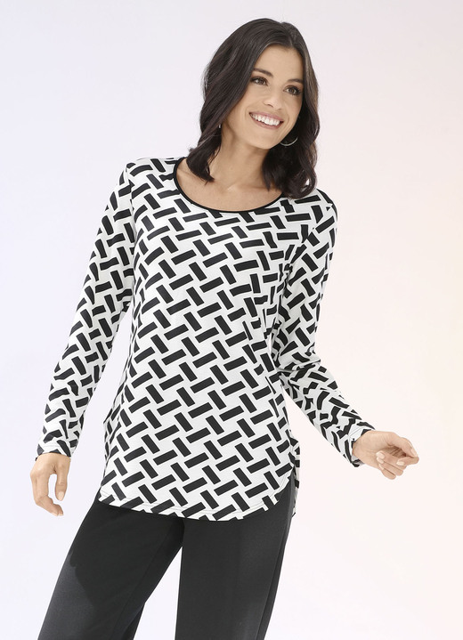 Shirts - Overhemd met all-over patroon, in Größe 034 bis 040, in Farbe ECRU-ZWART Ansicht 1