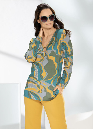 Shirt met V-hals met decoratieve ring