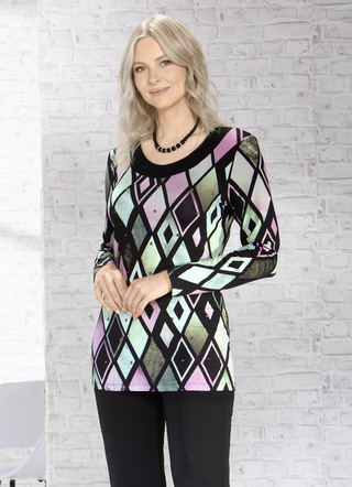 Expressief lang shirt met zwart paneel