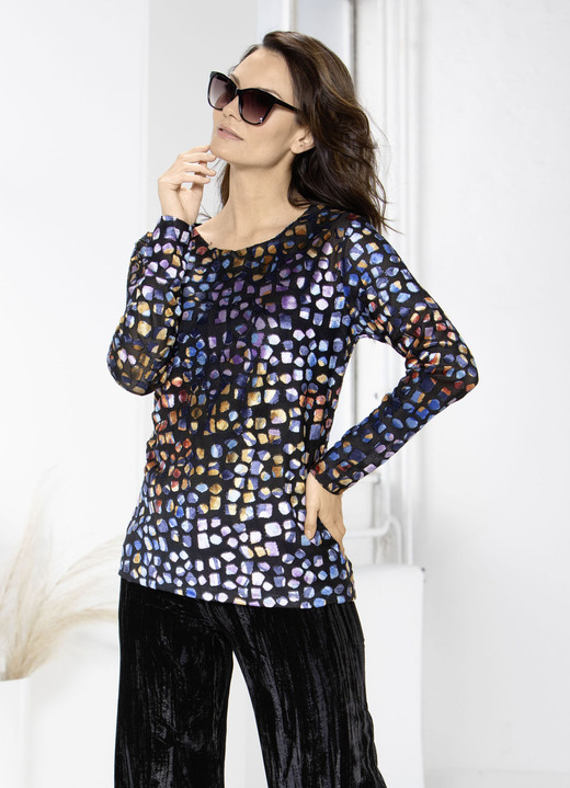 Shirts - Prachtig shirt met ronde hals, in Größe 036 bis 052, in Farbe ZWART KLEURRIJK Ansicht 1