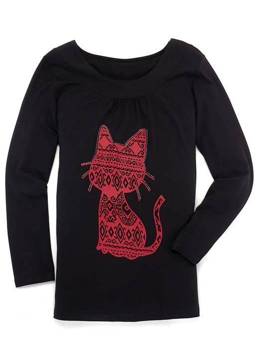 Shirts - Shirt met kattenmotief in 2 kleuren, in Größe 038 bis 054, in Farbe ZWART