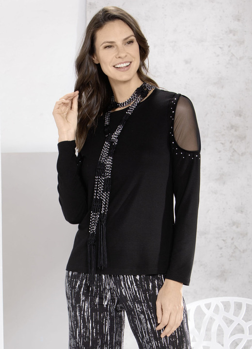 Blouses & tunieken - Shirttuniek met mesh-inzet, in Größe 036 bis 052, in Farbe ZWART Ansicht 1